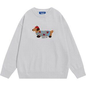 Women’s Cartoon Dog Sweater Soft Warm Oversized Crewneck Long Sleeve Casual